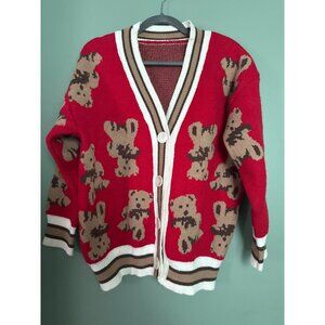 Red Cider Women’s Small Sweater Red Teddy Bear Print Cozy Retro Y2K Christmas